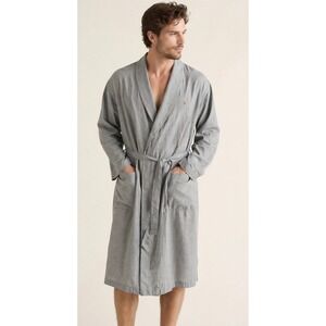 Polo Ralph Lauren Mens Grey Cotton Robe Shawl Collar Pony Logo S/M Loungewear